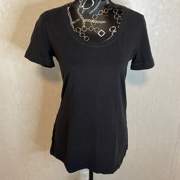 lululemon athletica Tops - LULULEMON Black Yoga Tee Shirt Size 8 Round Neckline “Yoga is Love” Logo inside